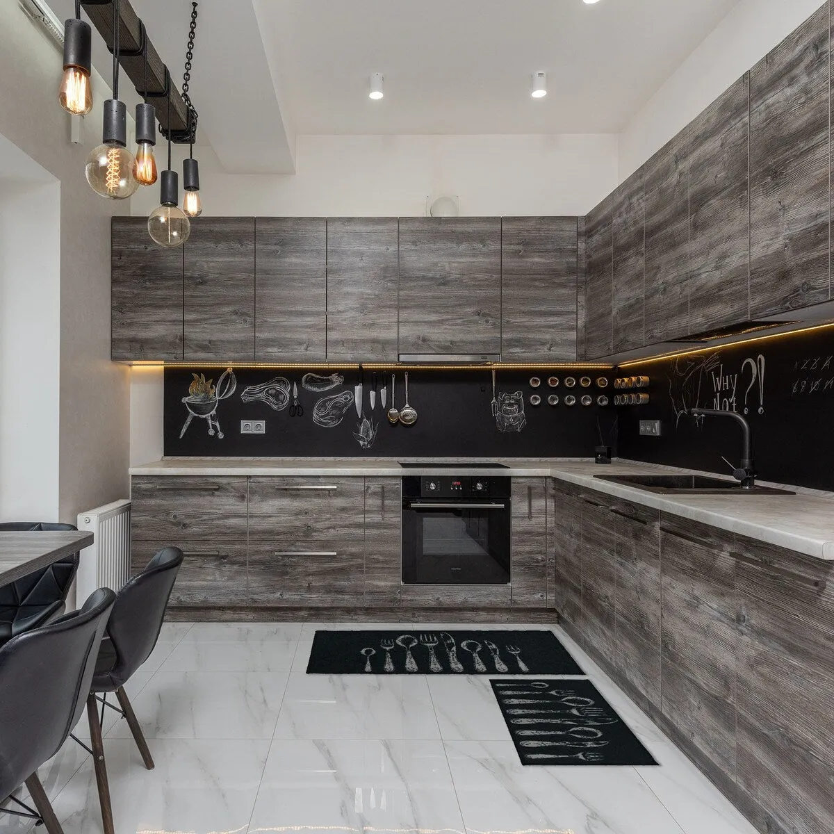Chic Cutlery Print Wool-Effect Kitchen Mat and Runner Rug