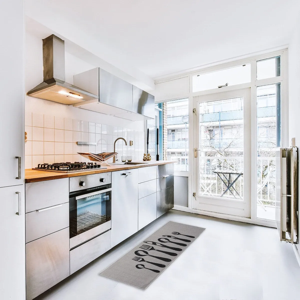 Chic Cutlery Print Wool-Effect Kitchen Mat and Runner Rug