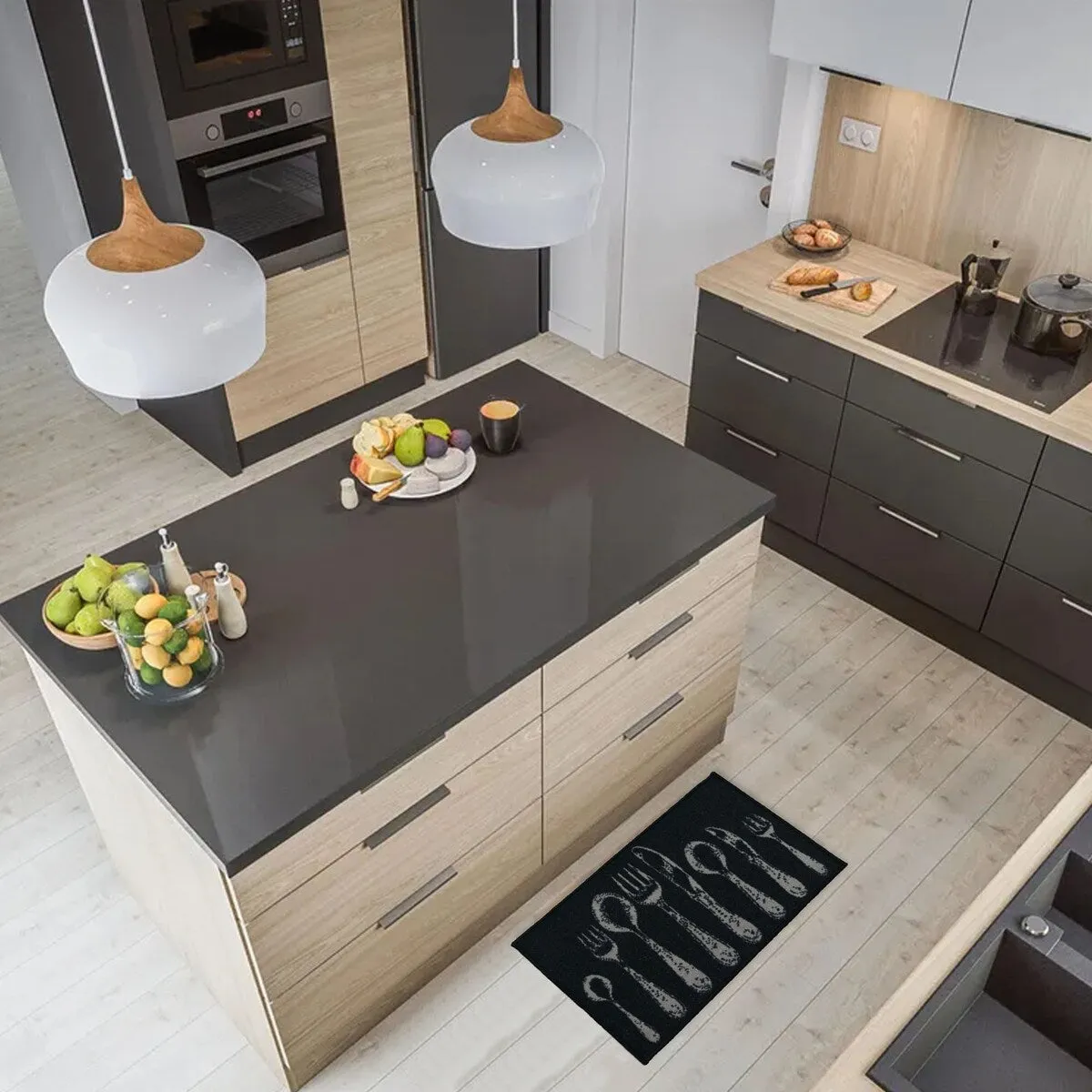 Chic Cutlery Print Wool-Effect Kitchen Mat and Runner Rug