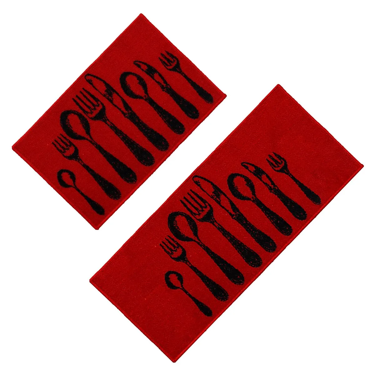 Chic Cutlery Print Wool-Effect Kitchen Mat and Runner Rug