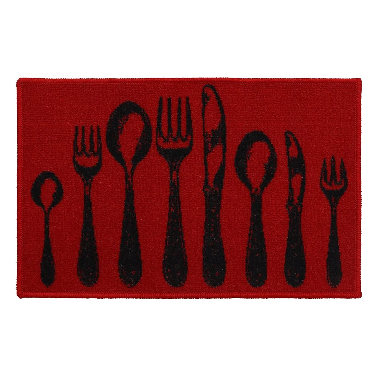 Chic Cutlery Print Wool-Effect Kitchen Mat and Runner Rug