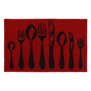 Chic Cutlery Print Wool-Effect Kitchen Mat and Runner Rug