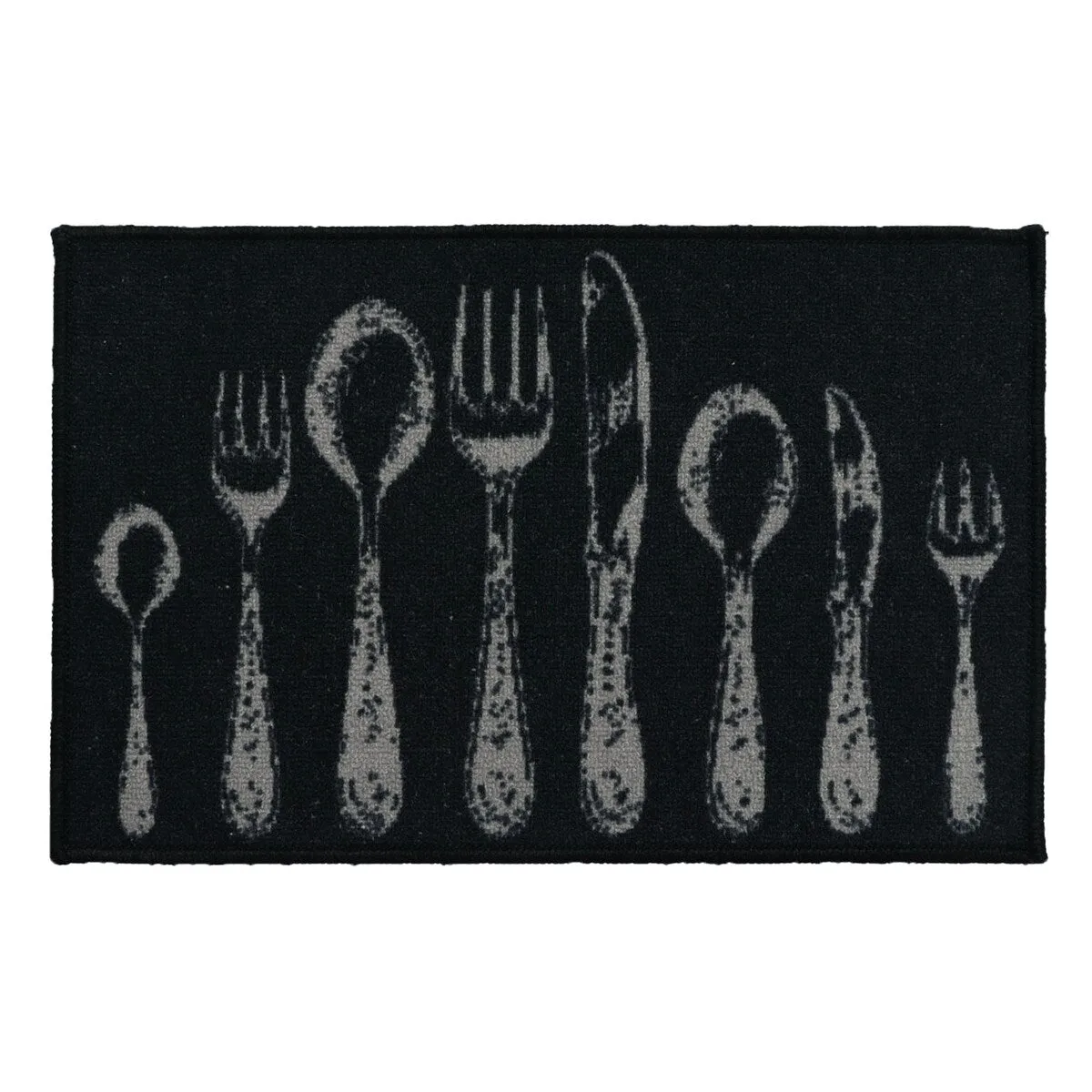 Chic Cutlery Print Wool-Effect Kitchen Mat and Runner Rug