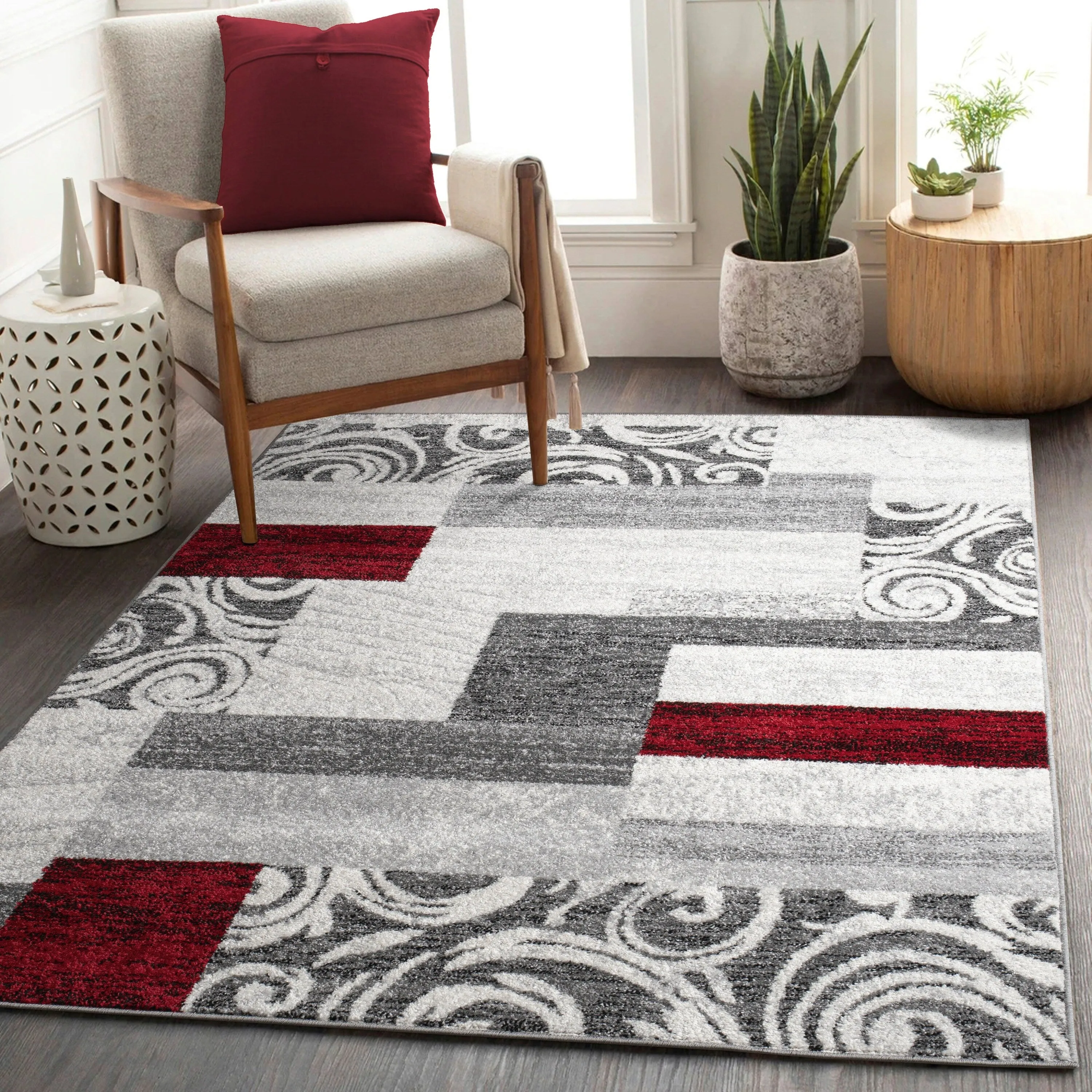 Classic Living Room Rug With Patchwork Design Modern checkered pattern