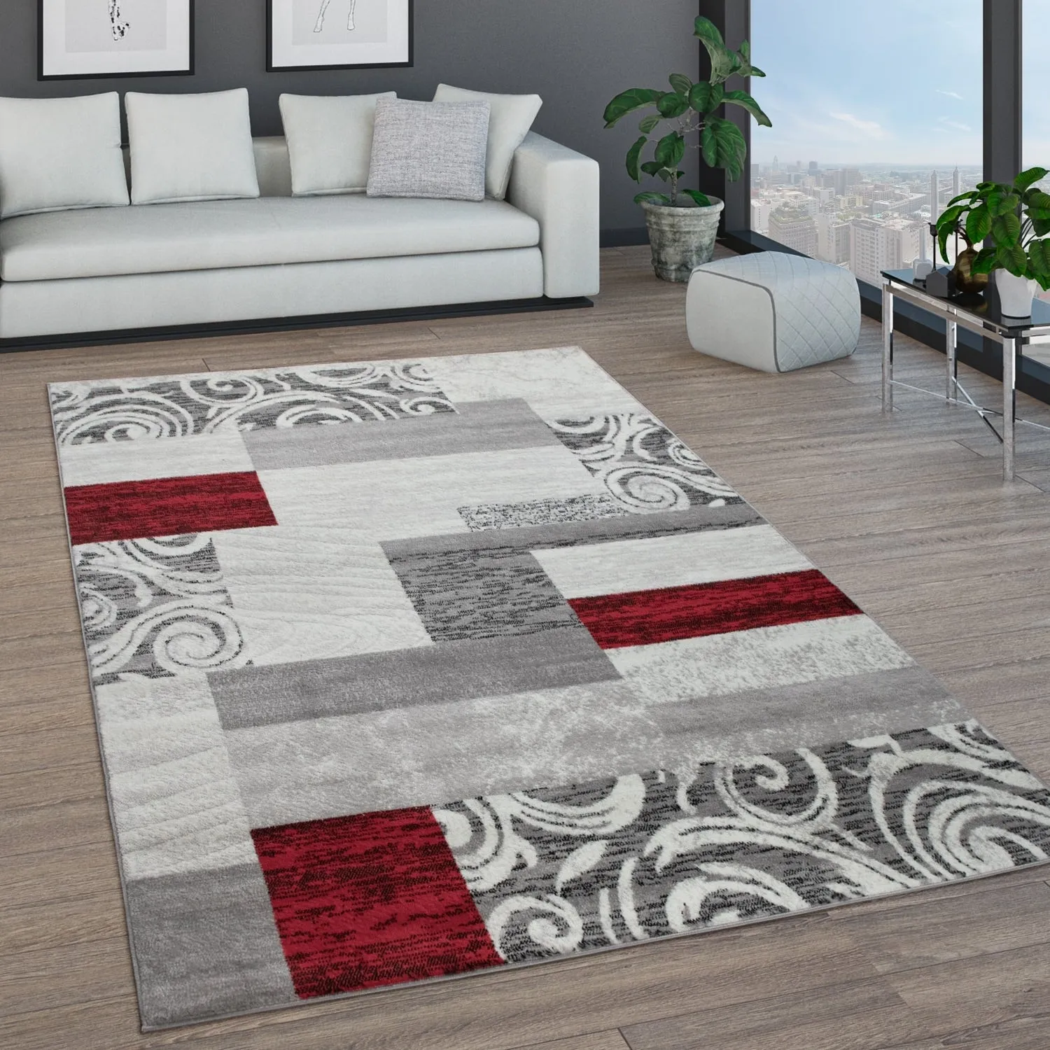 Classic Living Room Rug With Patchwork Design Modern checkered pattern