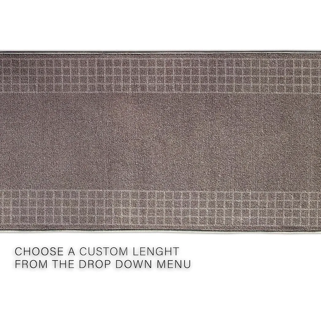 Custom Size Checkered Border Design Brown.Gray.Red Color Non-Slip Rubber Backing-26 Inch WidexYour Choice of Length Runner Rug