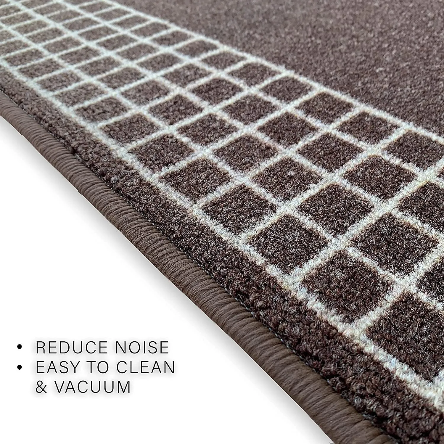 Custom Size Checkered Border Design Brown.Gray.Red Color Non-Slip Rubber Backing-26 Inch WidexYour Choice of Length Runner Rug