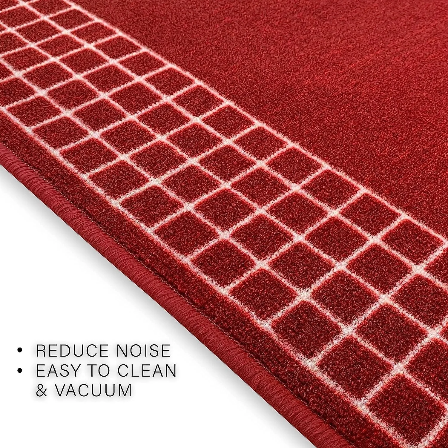Custom Size Checkered Border Design Brown.Gray.Red Color Non-Slip Rubber Backing-26 Inch WidexYour Choice of Length Runner Rug