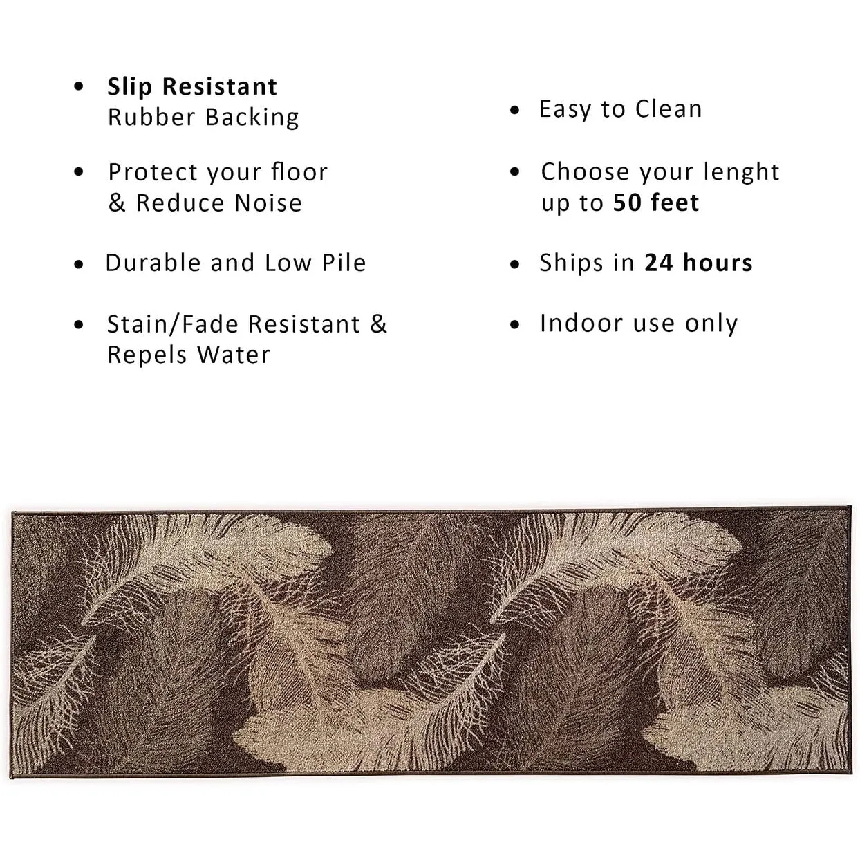 Custom Size Feather Design 26 Inch Wide Non-Slip Stair Runner Rug
