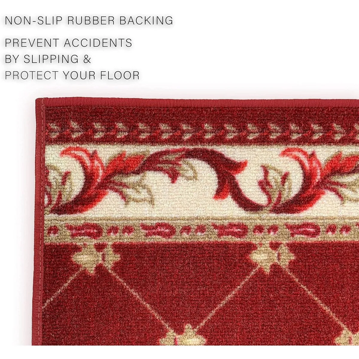 Custom Size French Trellis Design Brown.Red.Blue Color Non-Slip Rubber Backing- 31 Inch WidexYour Choice of Length Runner Rug