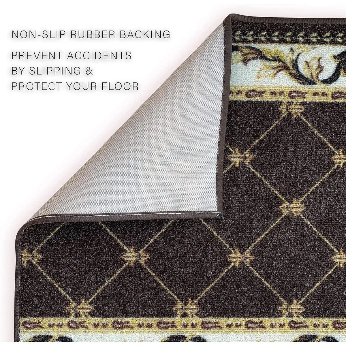 Custom Size French Trellis Design Brown.Red.Blue Color Non-Slip Rubber Backing- 31 Inch WidexYour Choice of Length Runner Rug
