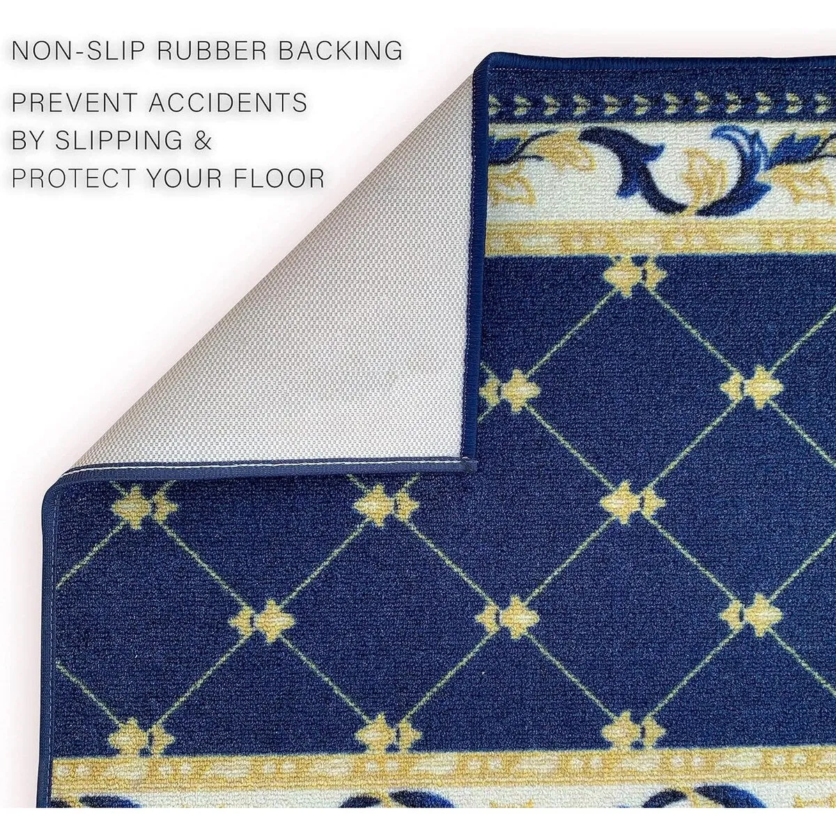 Custom Size French Trellis Design Brown.Red.Blue Color Non-Slip Rubber Backing- 31 Inch WidexYour Choice of Length Runner Rug