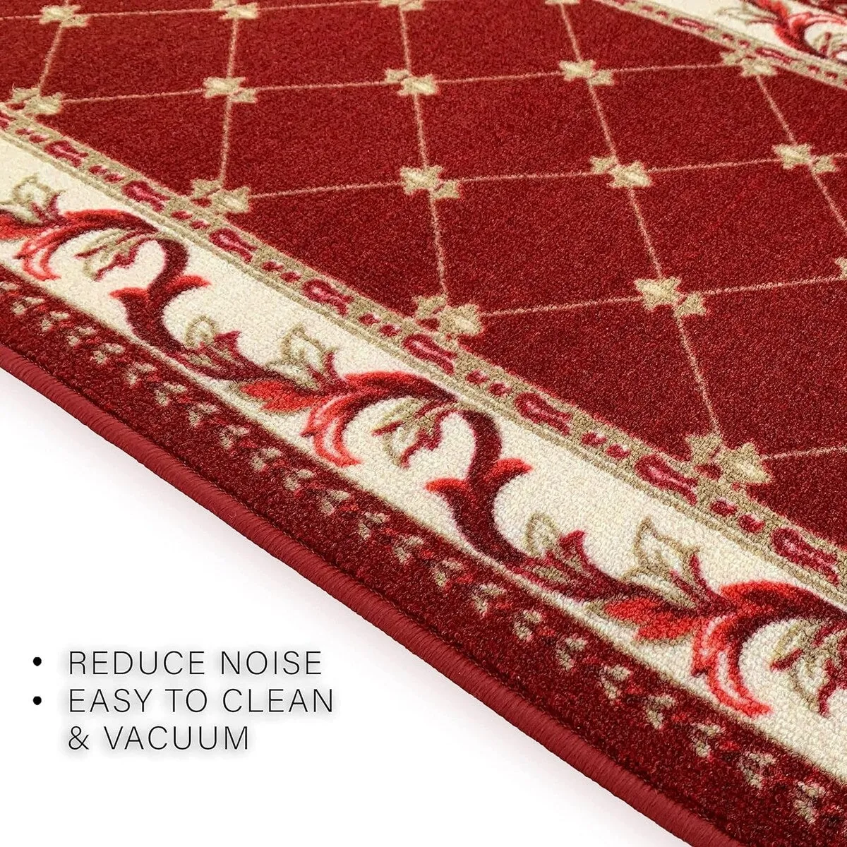 Custom Size French Trellis Design Brown.Red.Blue Color Non-Slip Rubber Backing- 31 Inch WidexYour Choice of Length Runner Rug