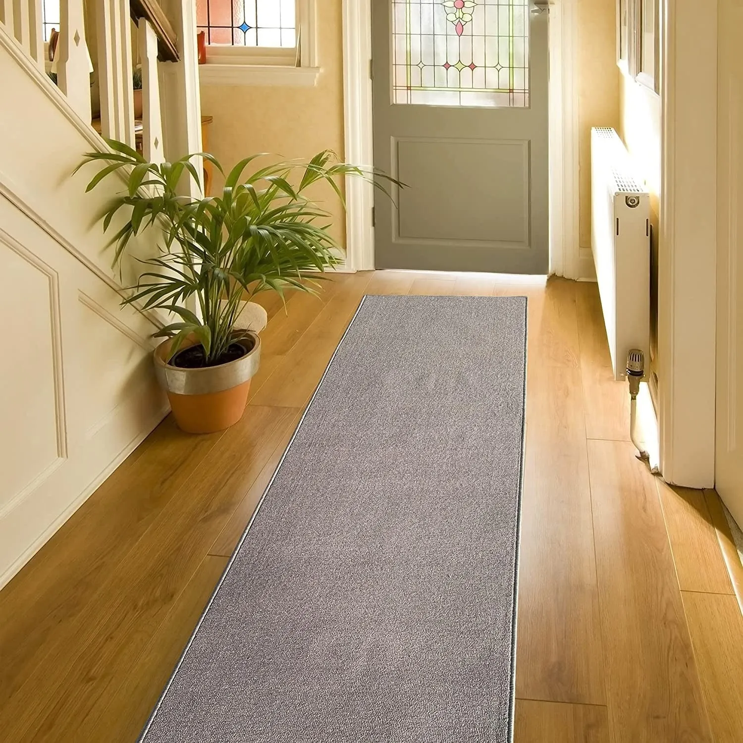Custom Size Solid Design 31 Inch Wide Non-Slip Stair Runner Rug