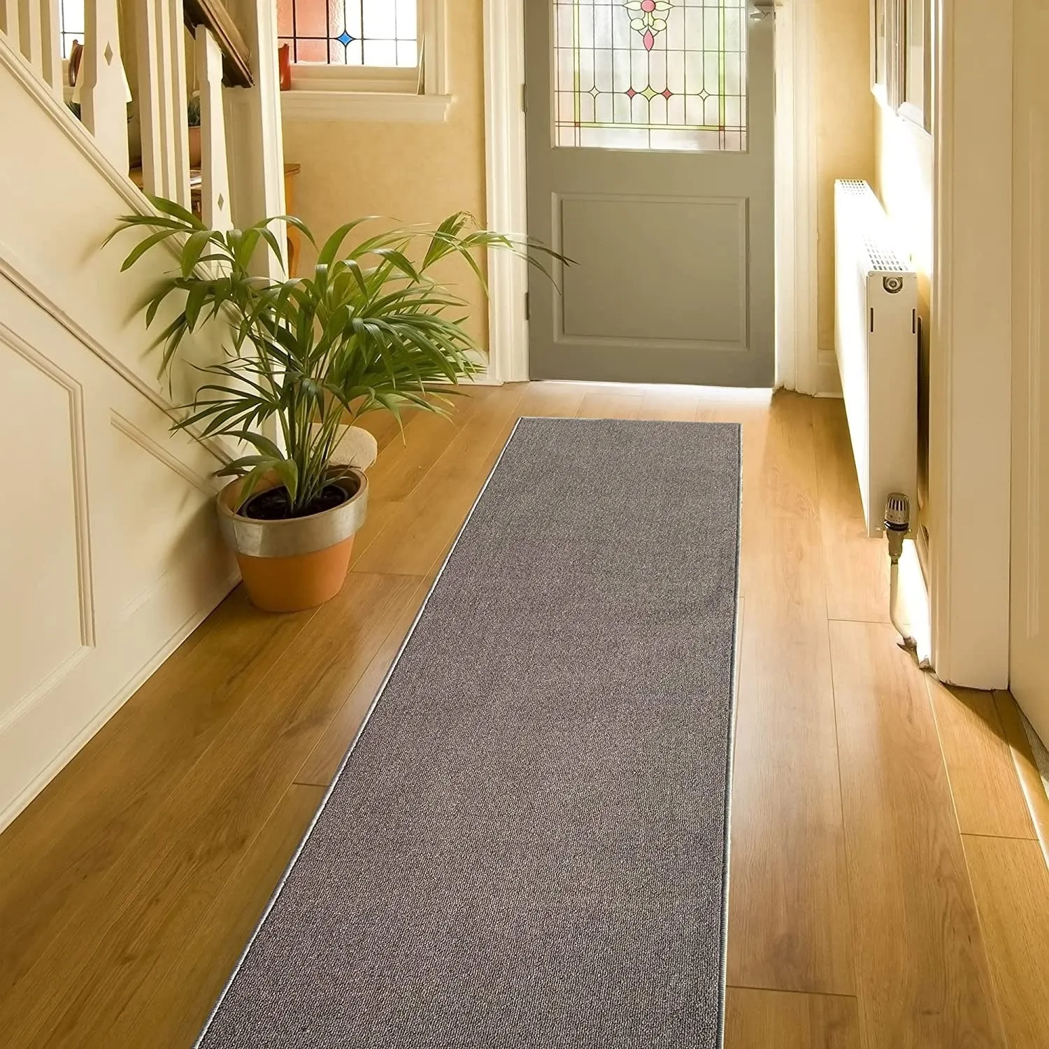 Custom Size Solid Design 31 Inch Wide Non-Slip Stair Runner Rug