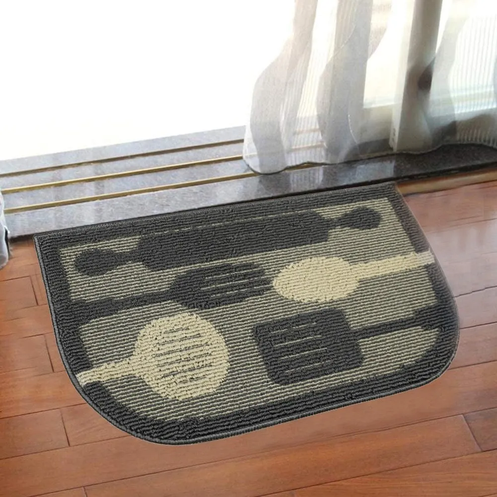 Decor Non-Slip Rubber Back Soft Durable Woven Fluffy Runner Area Carpet Floor Mat Indoor Kitchen Rug. Grey Flying Utensils
