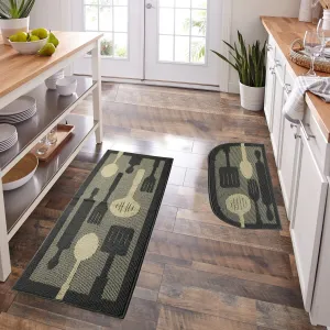 Decor Non-Slip Rubber Back Soft Durable Woven Fluffy Runner Area Carpet Floor Mat Indoor Kitchen Rug. Grey Flying Utensils