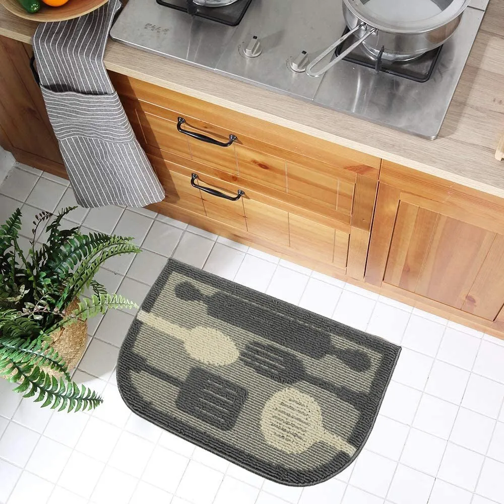 Decor Non-Slip Rubber Back Soft Durable Woven Fluffy Runner Area Carpet Floor Mat Indoor Kitchen Rug. Grey Flying Utensils