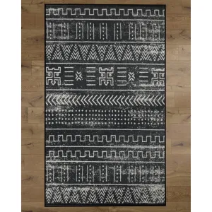 Deerlux Boho Living Room Area Rug with Nonslip Backing. Black Tribal Pattern