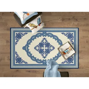 Deerlux Transitional Living Room Area Rug with Nonslip Backing. Blue Medallion Pattern