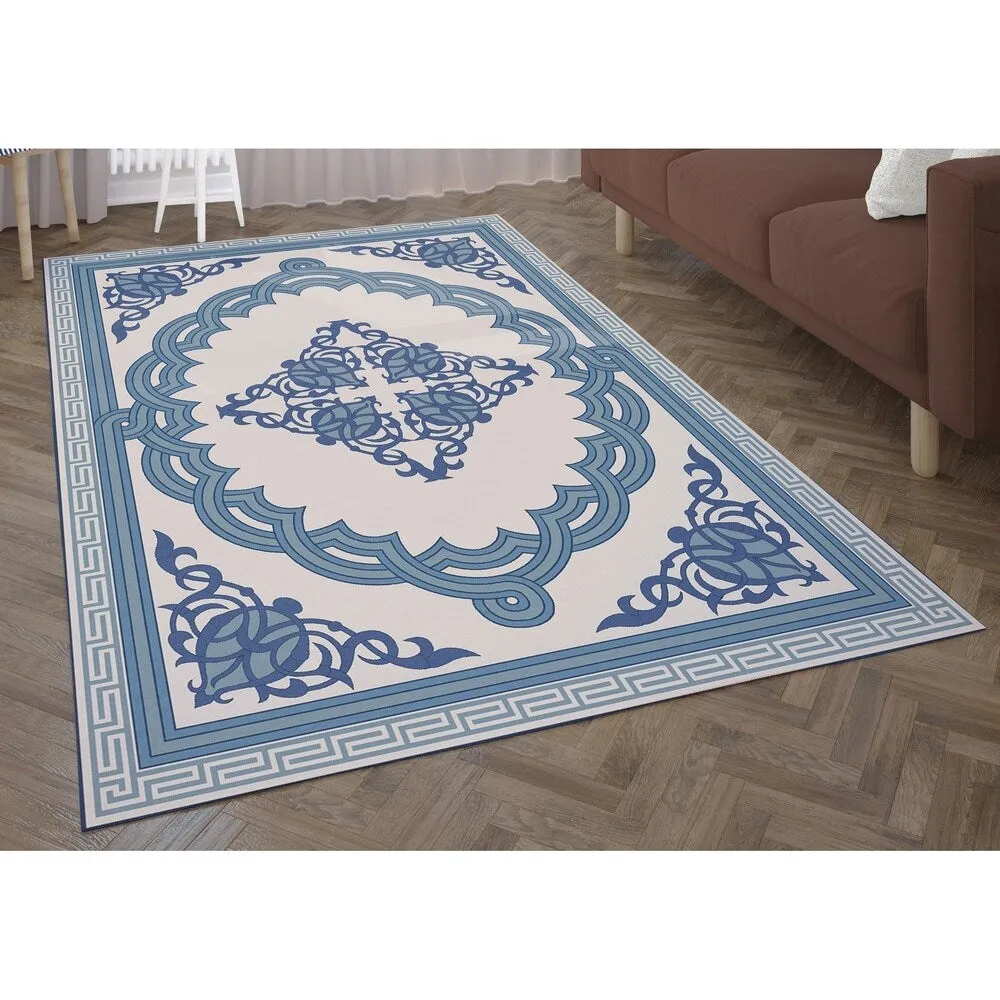 Deerlux Transitional Living Room Area Rug with Nonslip Backing. Blue Medallion Pattern