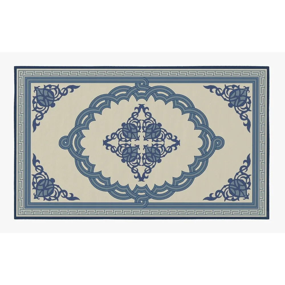 Deerlux Transitional Living Room Area Rug with Nonslip Backing. Blue Medallion Pattern