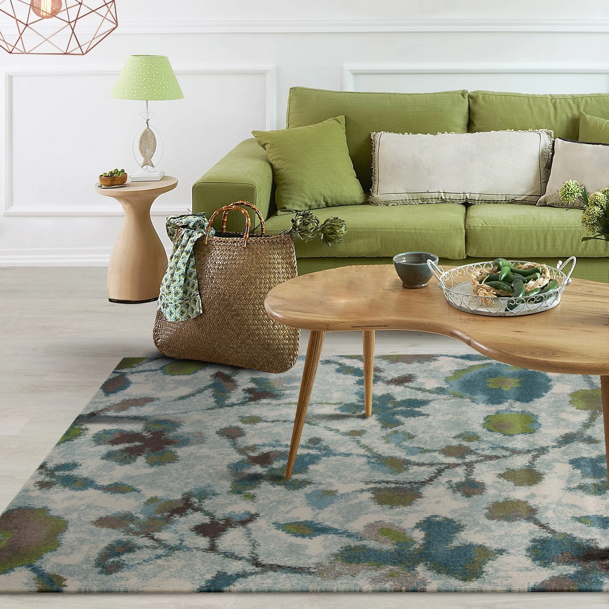 Domani Kai Teal Botanical Watercolors Area Rug