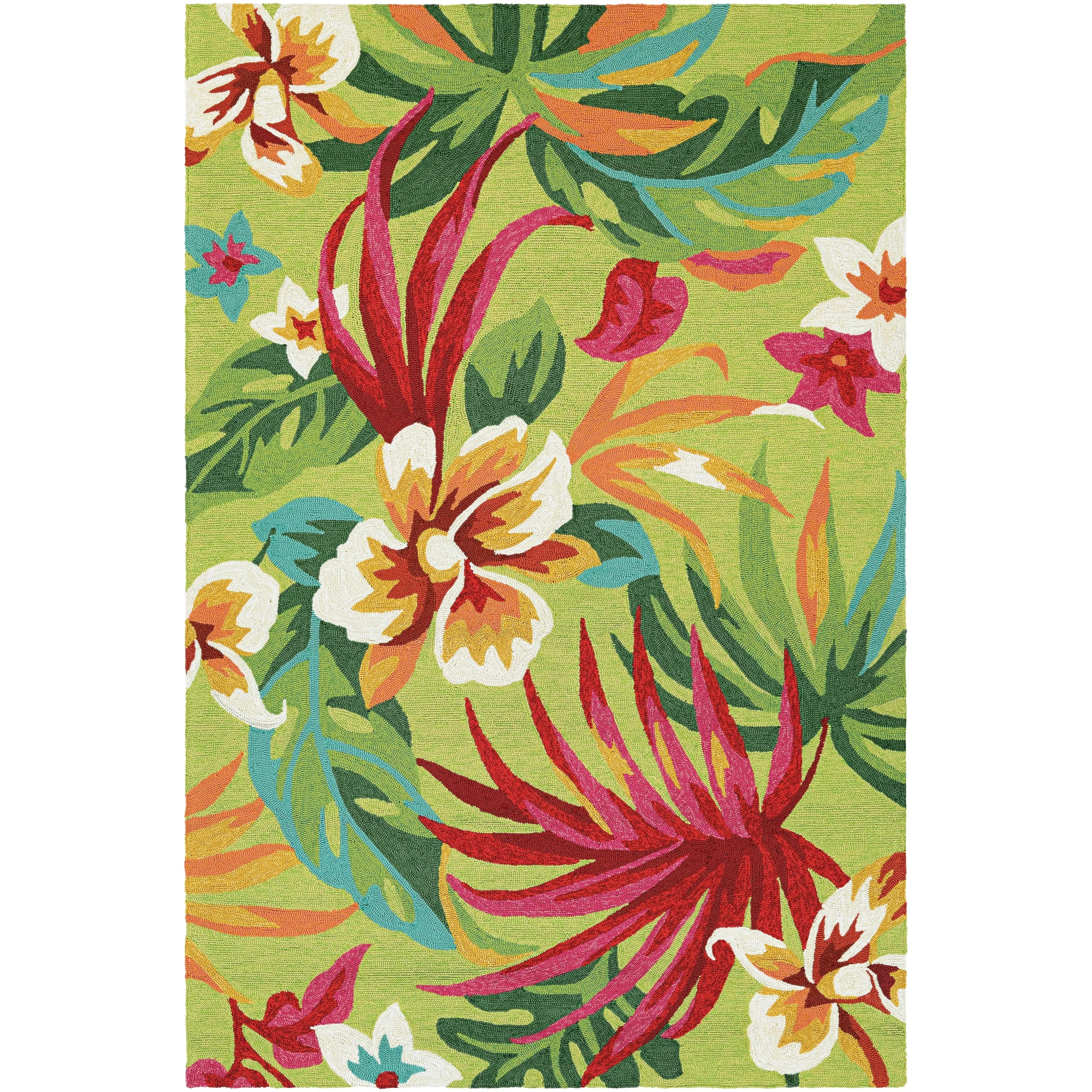 Dream Decor Rugs Miami Fern Green Red Handmade Indoor Outdoor Area Rug