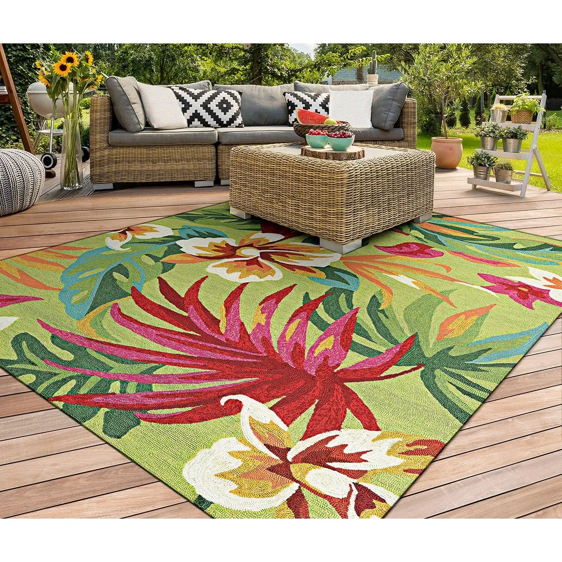Dream Decor Rugs Miami Fern Green Red Handmade Indoor Outdoor Area Rug