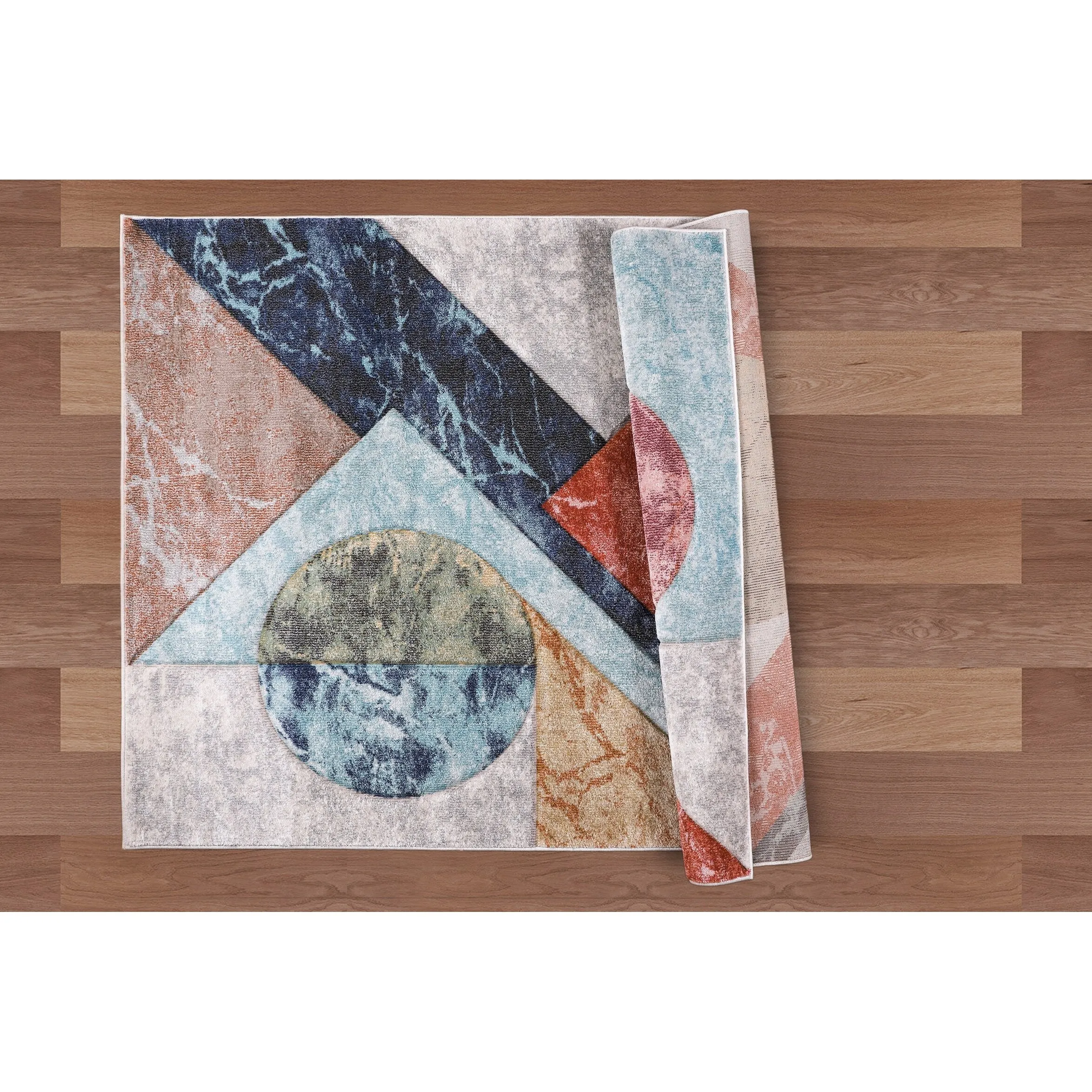 Elpida Collection Ivory. Tan. Grey. Blue. and Rust Geometric Rug