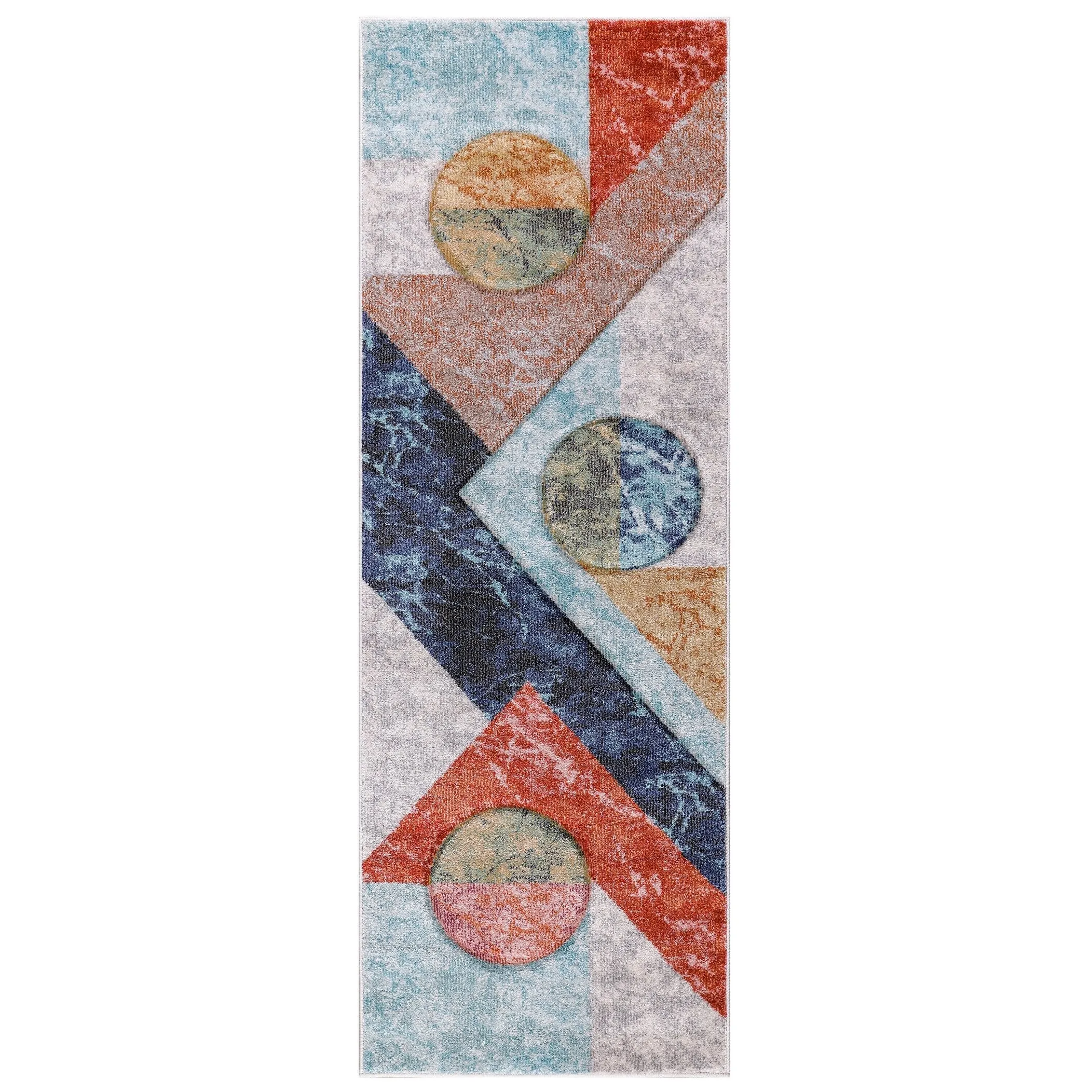 Elpida Collection Ivory. Tan. Grey. Blue. and Rust Geometric Rug