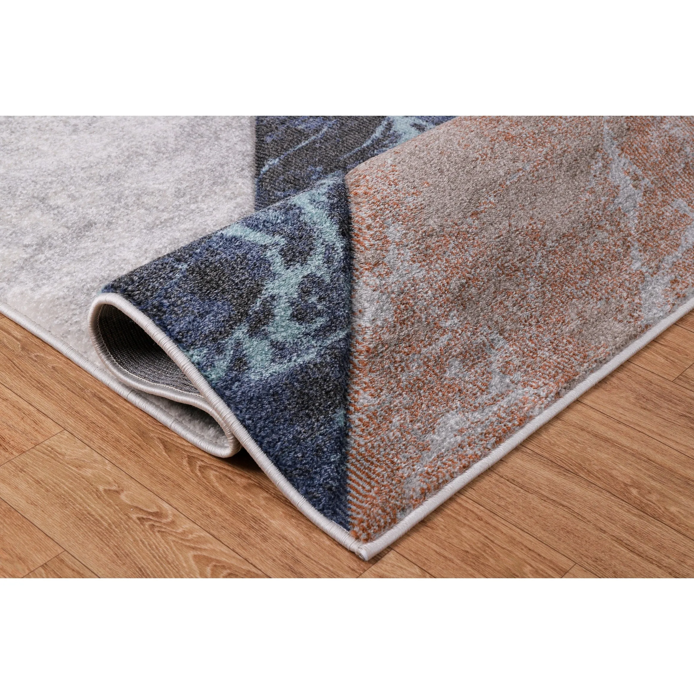 Elpida Collection Ivory. Tan. Grey. Blue. and Rust Geometric Rug