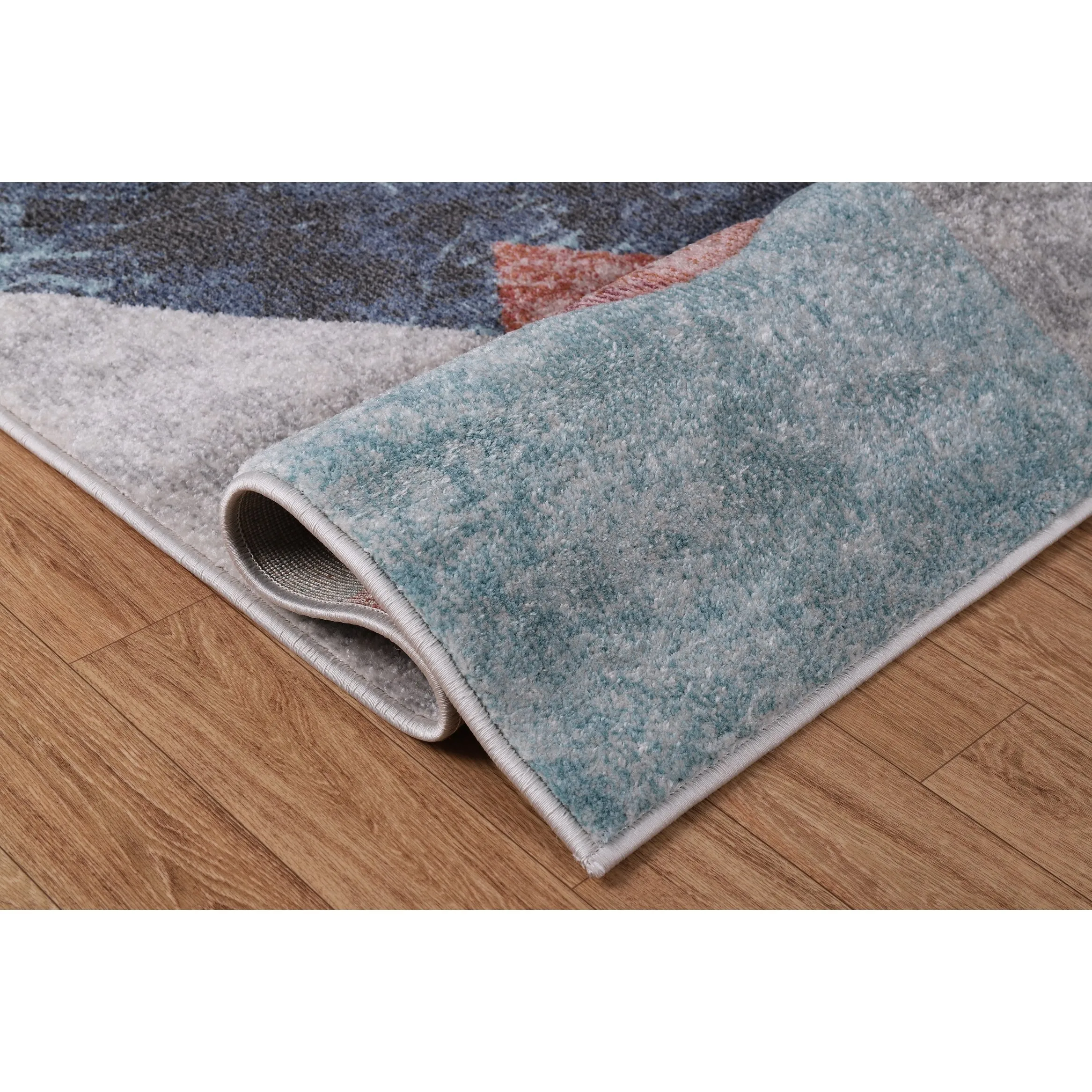 Elpida Collection Ivory. Tan. Grey. Blue. and Rust Geometric Rug