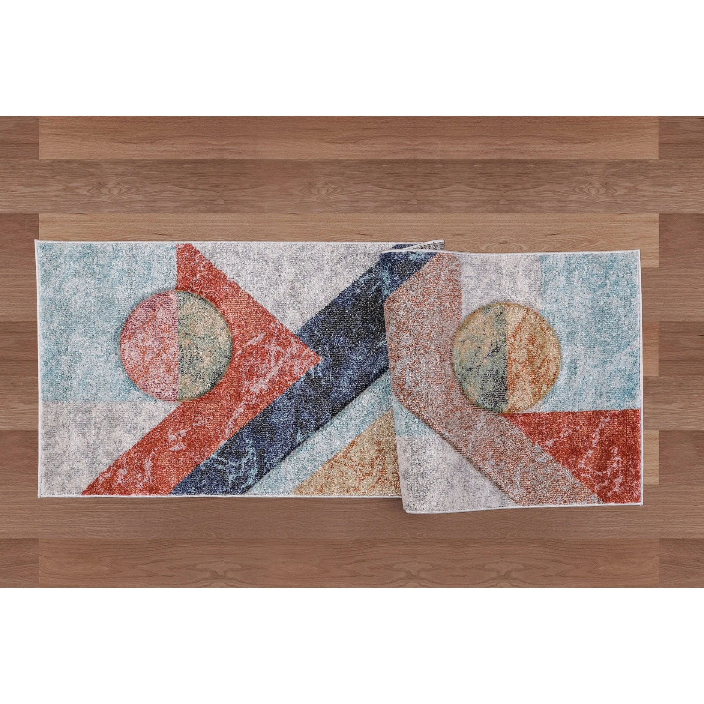 Elpida Collection Ivory. Tan. Grey. Blue. and Rust Geometric Rug