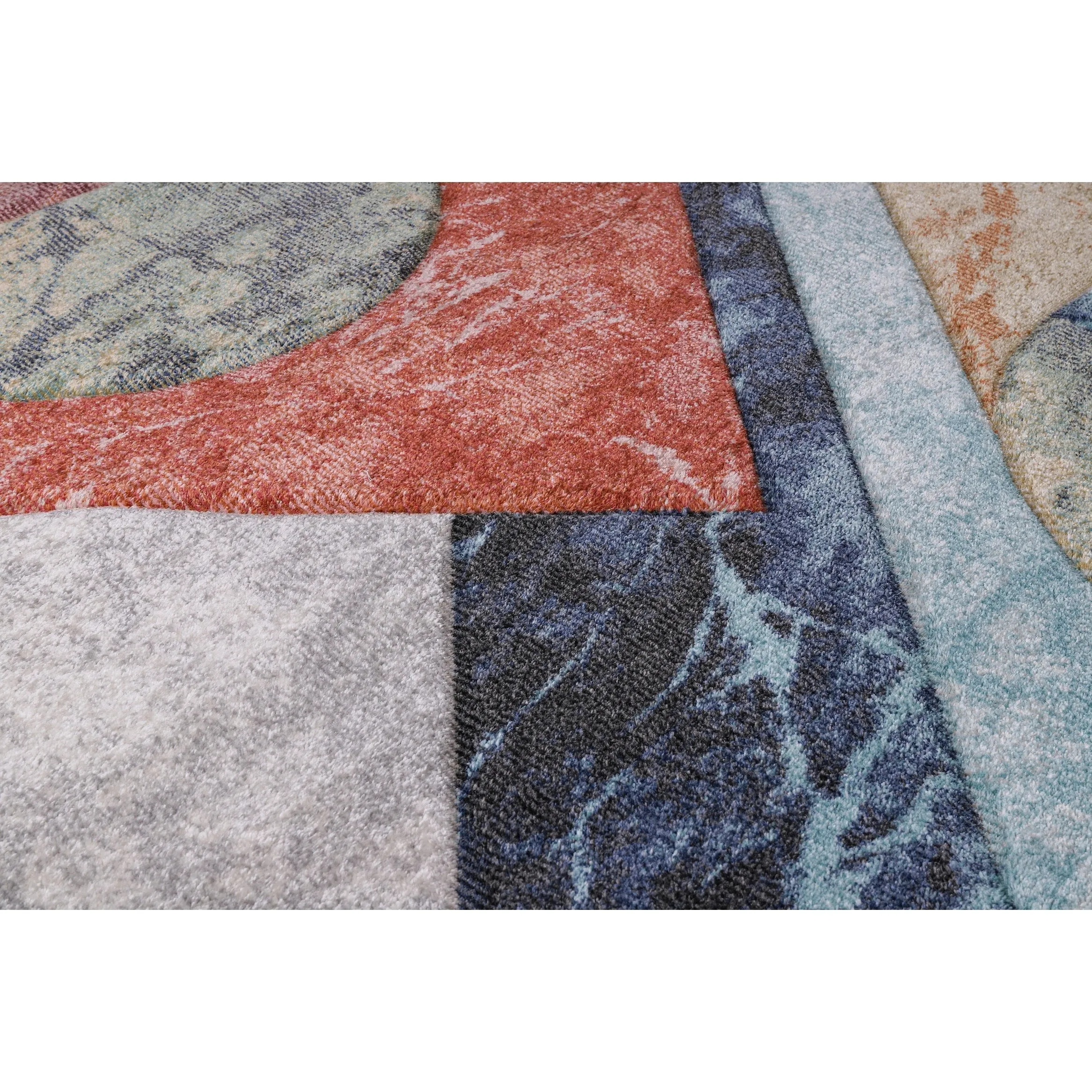 Elpida Collection Ivory. Tan. Grey. Blue. and Rust Geometric Rug