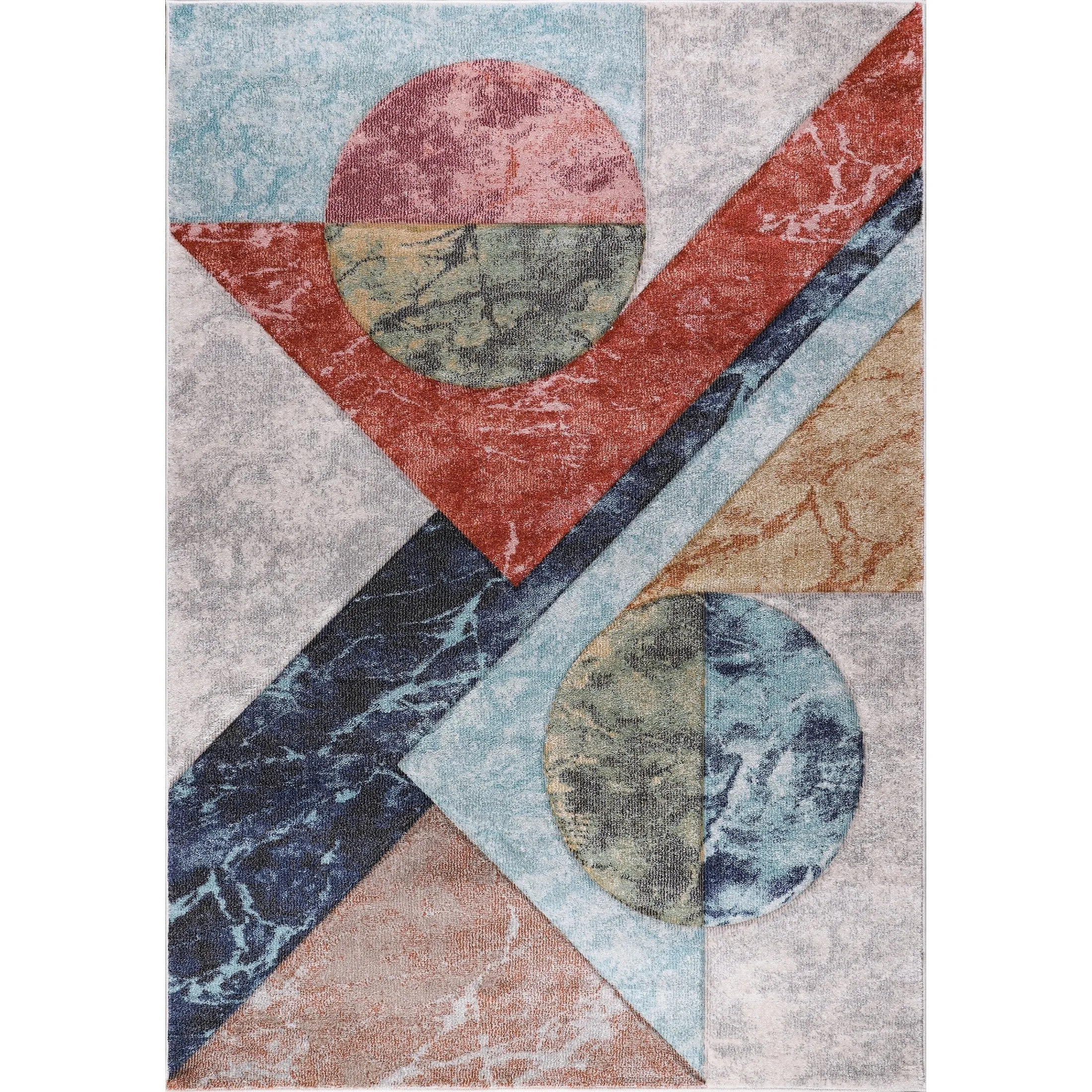 Elpida Collection Ivory. Tan. Grey. Blue. and Rust Geometric Rug