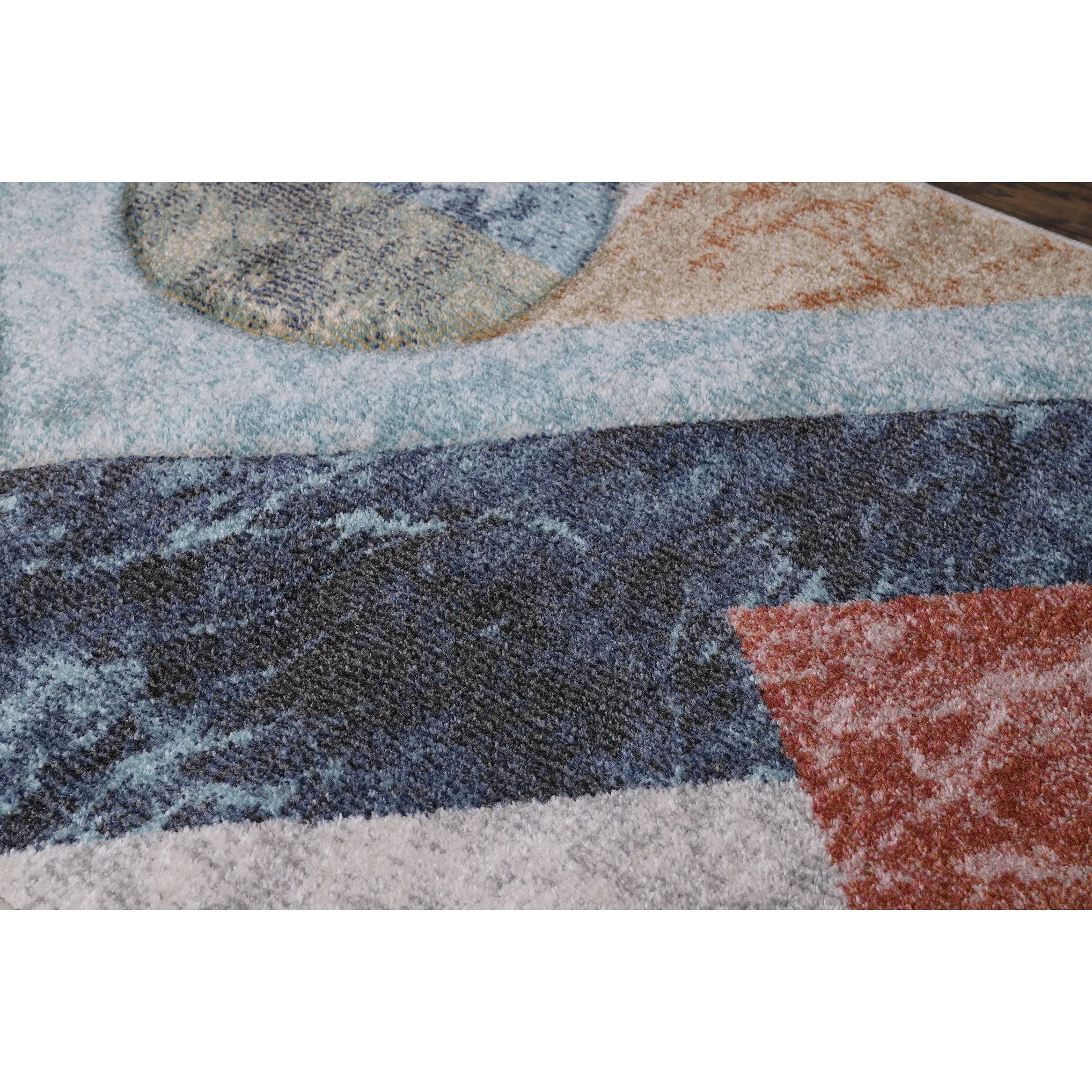 Elpida Collection Ivory. Tan. Grey. Blue. and Rust Geometric Rug