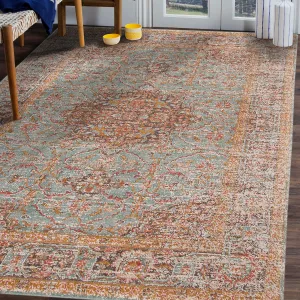 Ethereal Funi Vintage Bordered Sea Green Area Rug