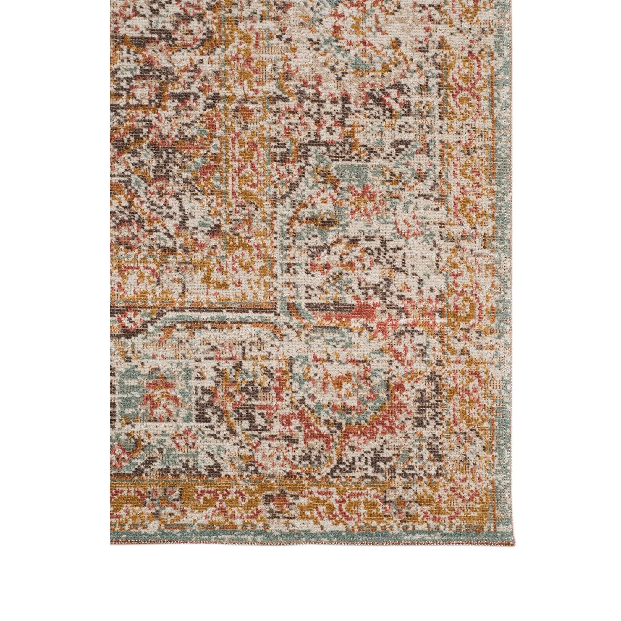 Ethereal Funi Vintage Bordered Sea Green Area Rug