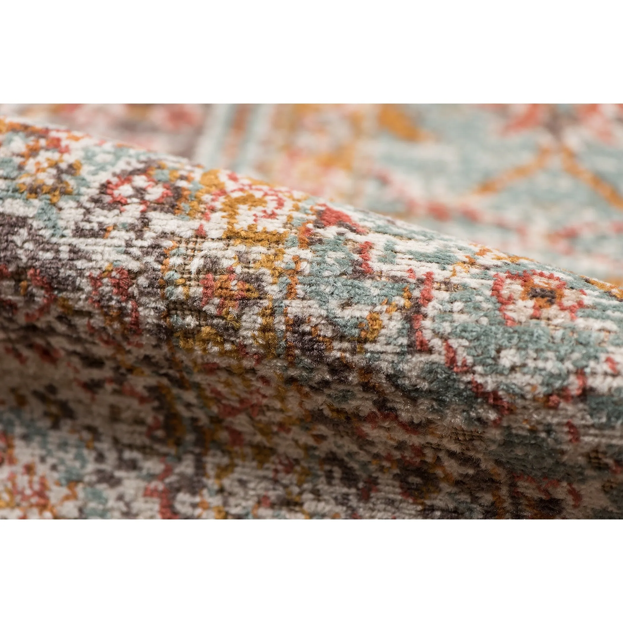 Ethereal Funi Vintage Bordered Sea Green Area Rug