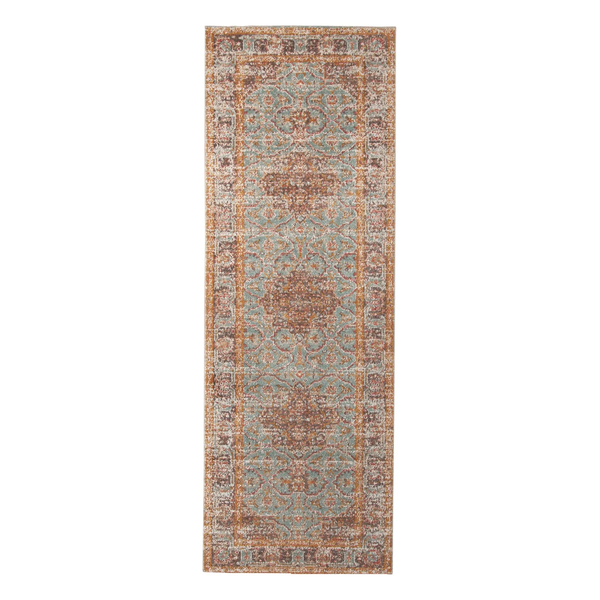 Ethereal Funi Vintage Bordered Sea Green Area Rug