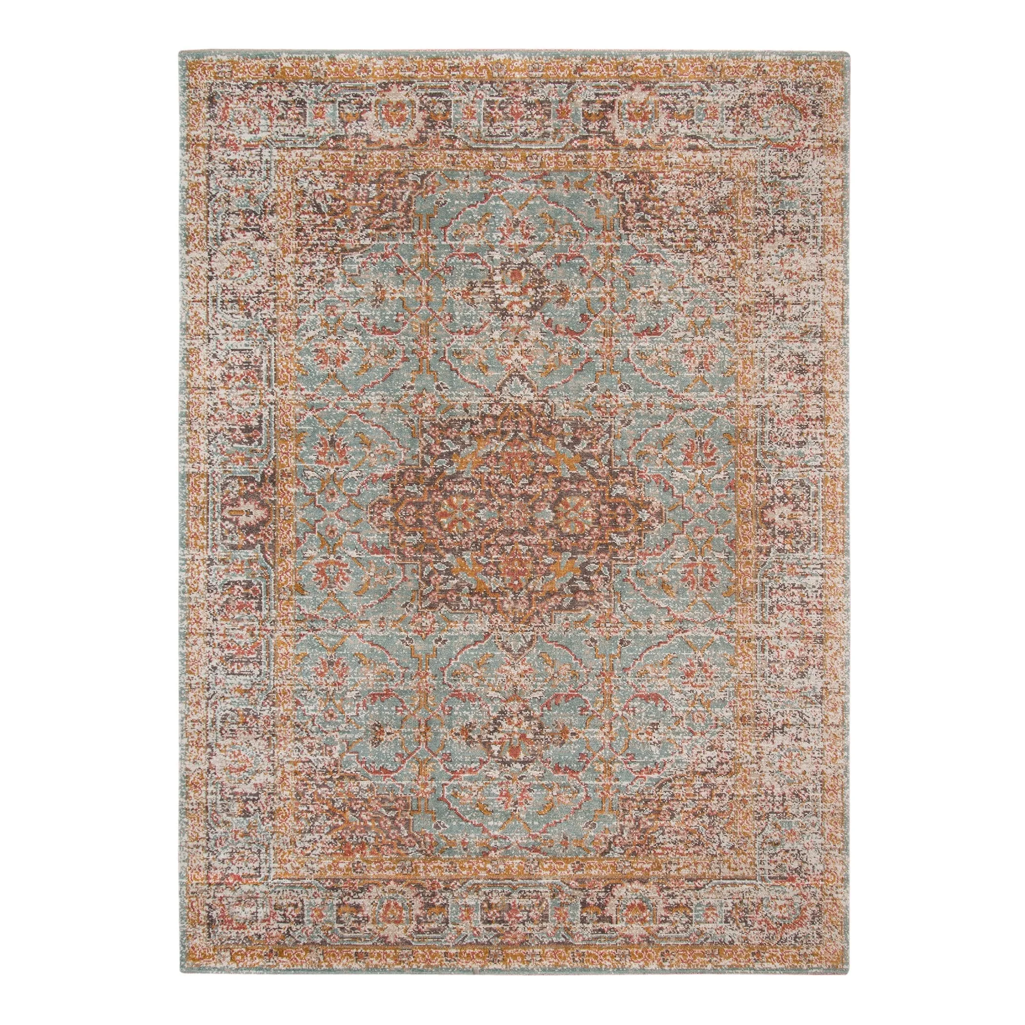Ethereal Funi Vintage Bordered Sea Green Area Rug