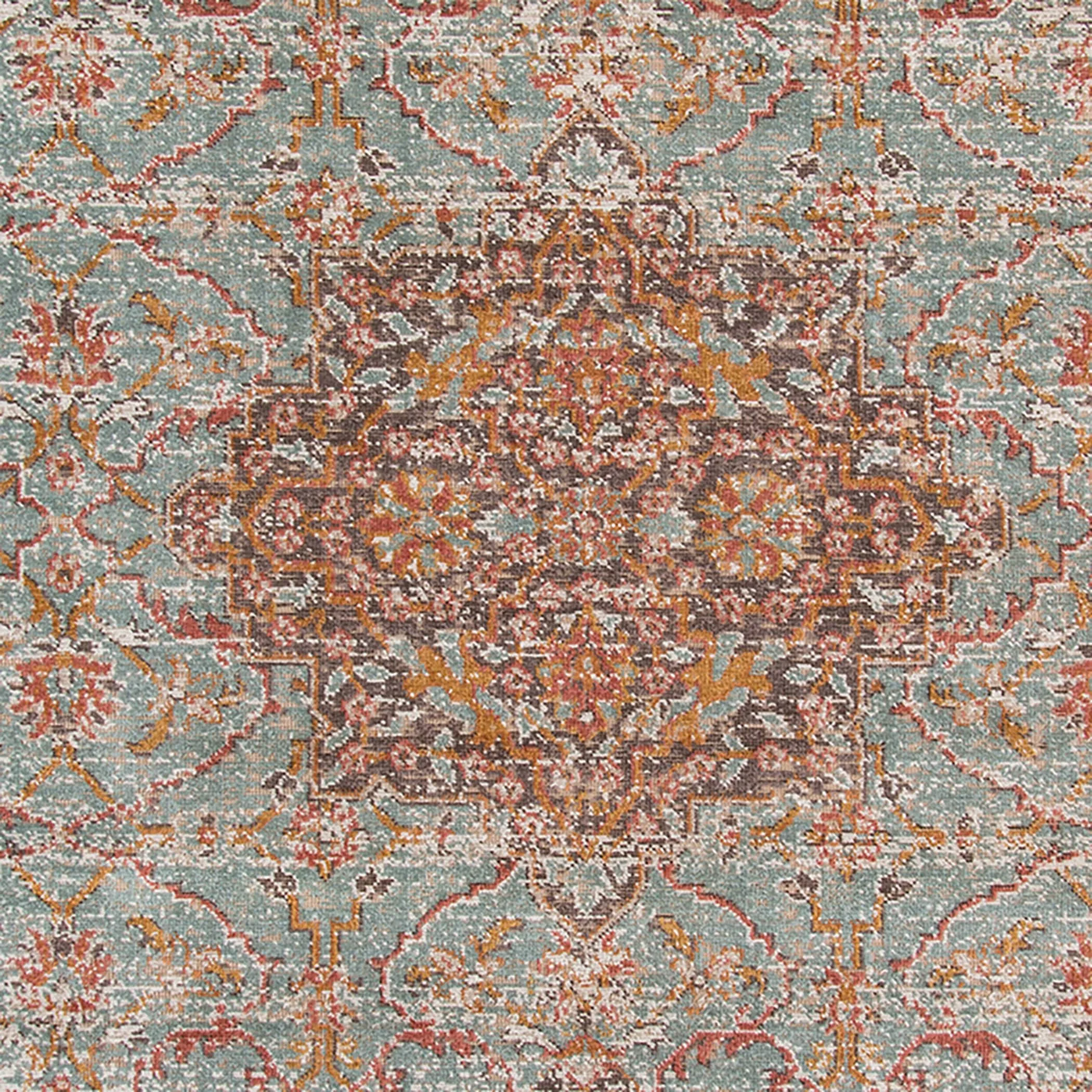 Ethereal Funi Vintage Bordered Sea Green Area Rug