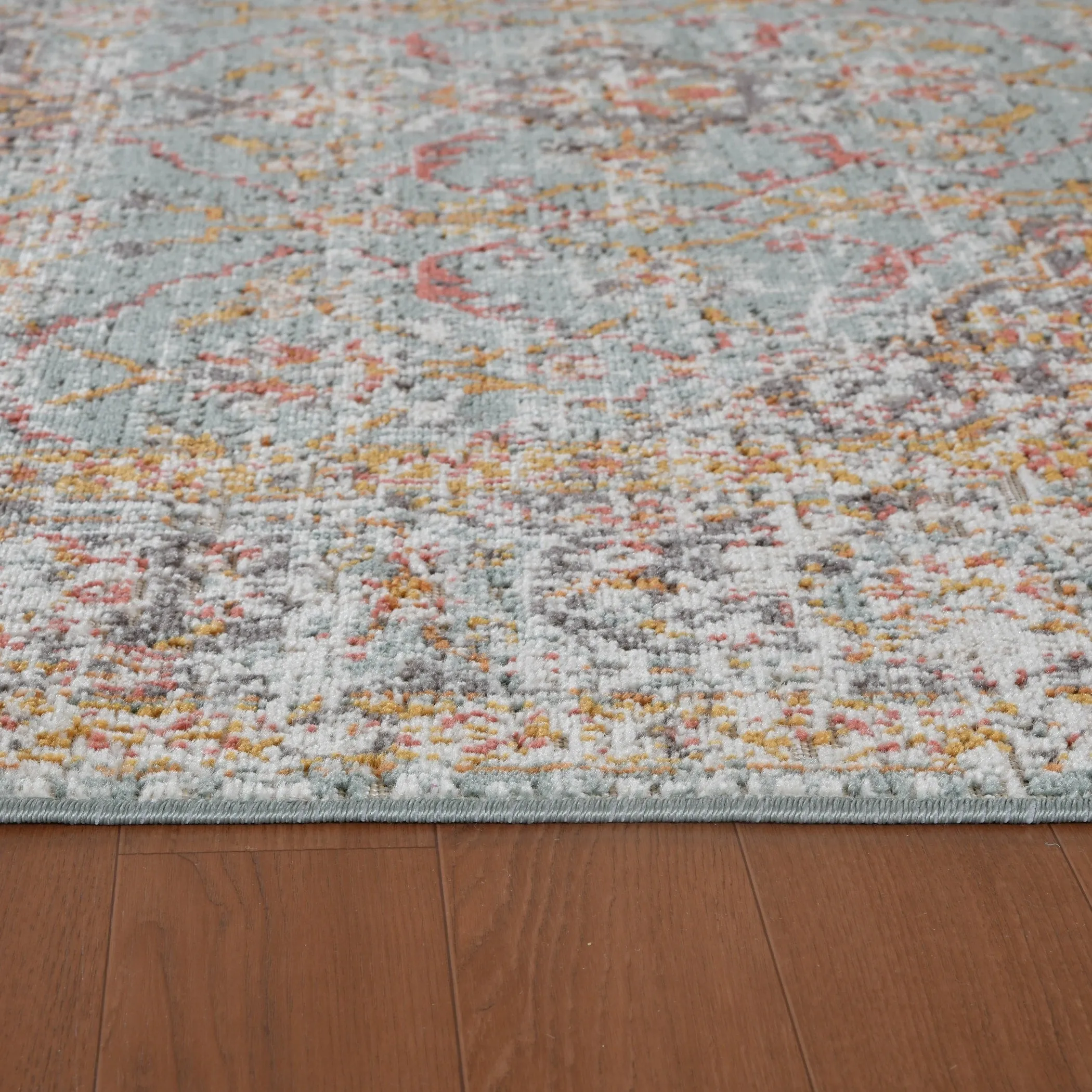 Ethereal Funi Vintage Bordered Sea Green Area Rug