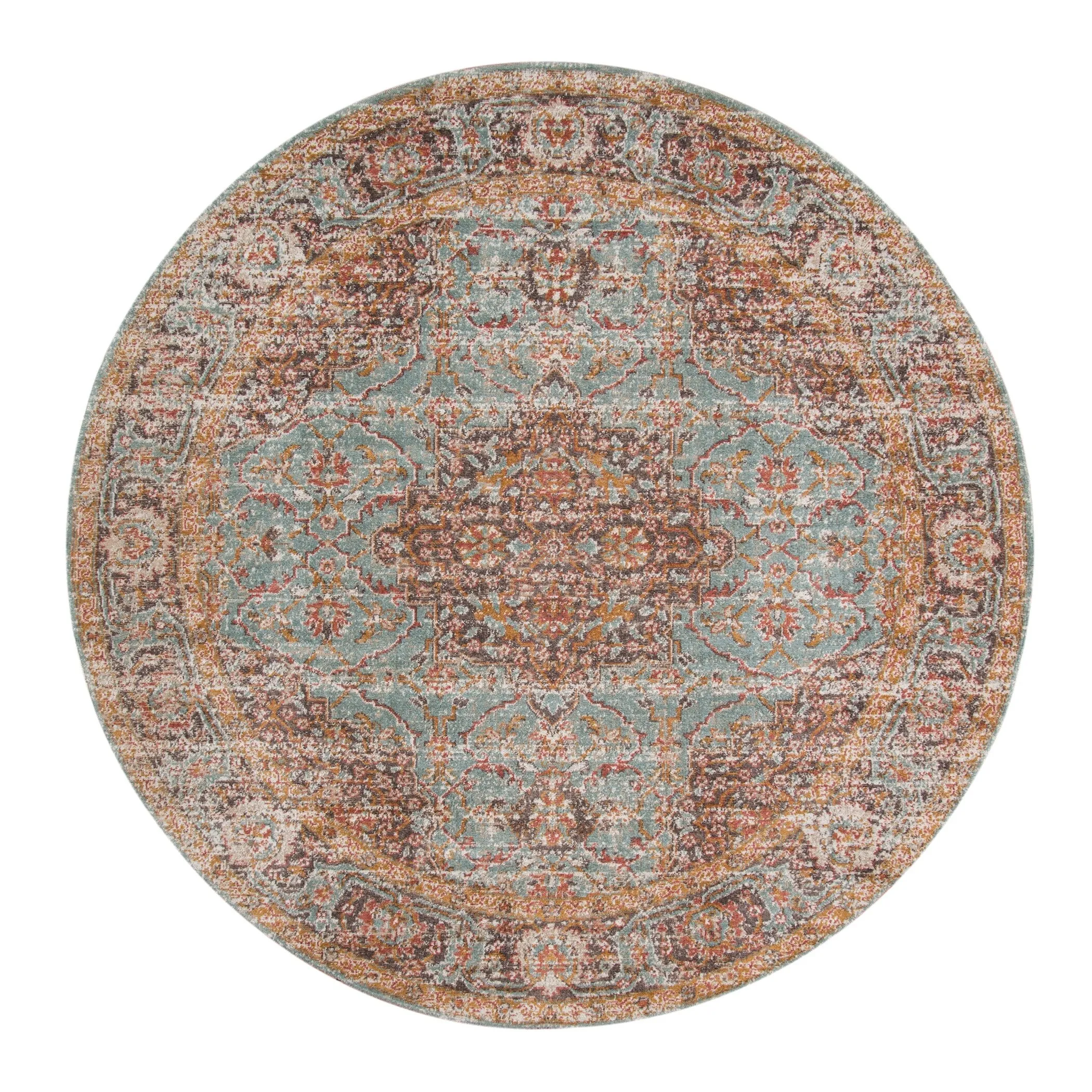 Ethereal Funi Vintage Bordered Sea Green Area Rug