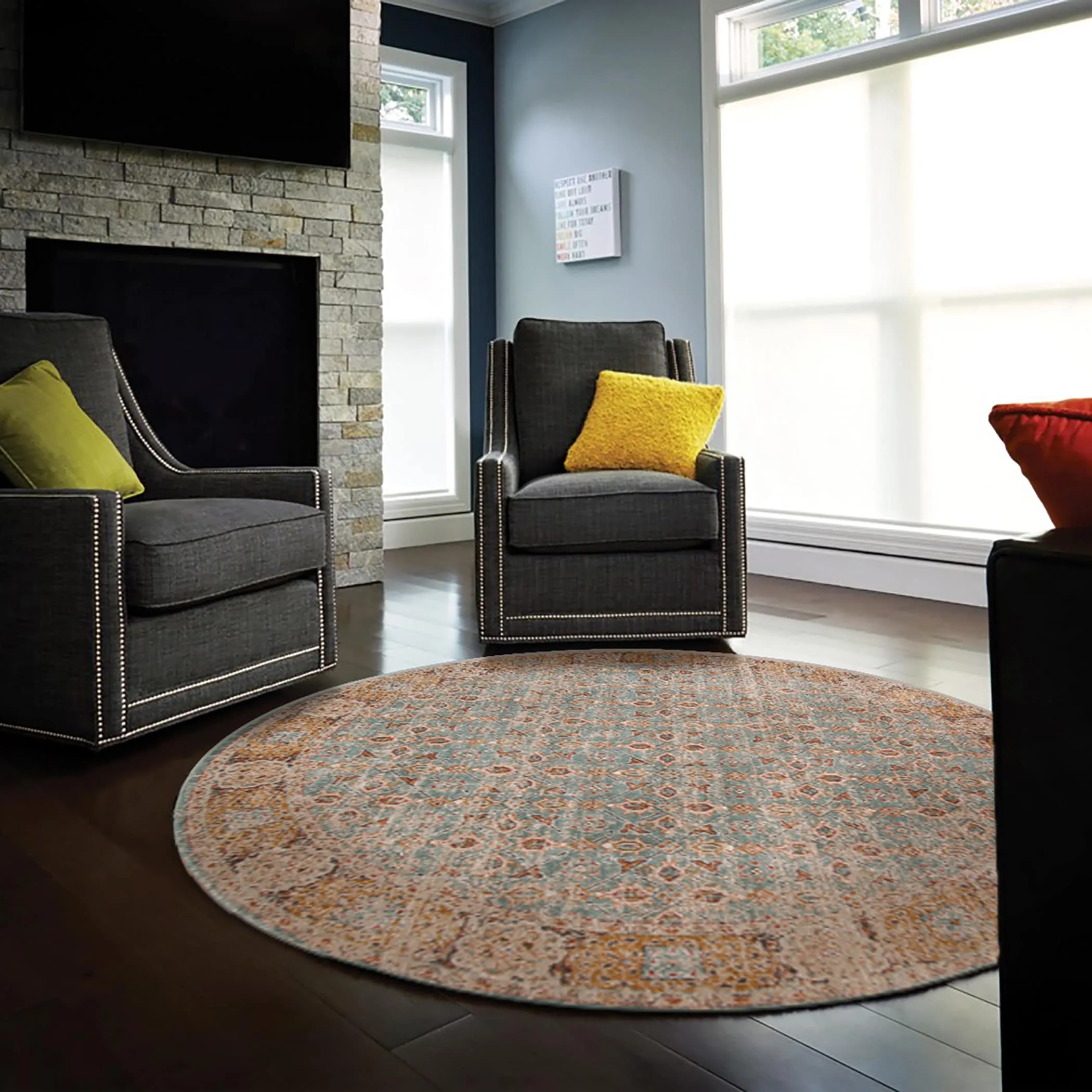Ethereal Kina Vintage Floral Teal/Sienna Area Rug