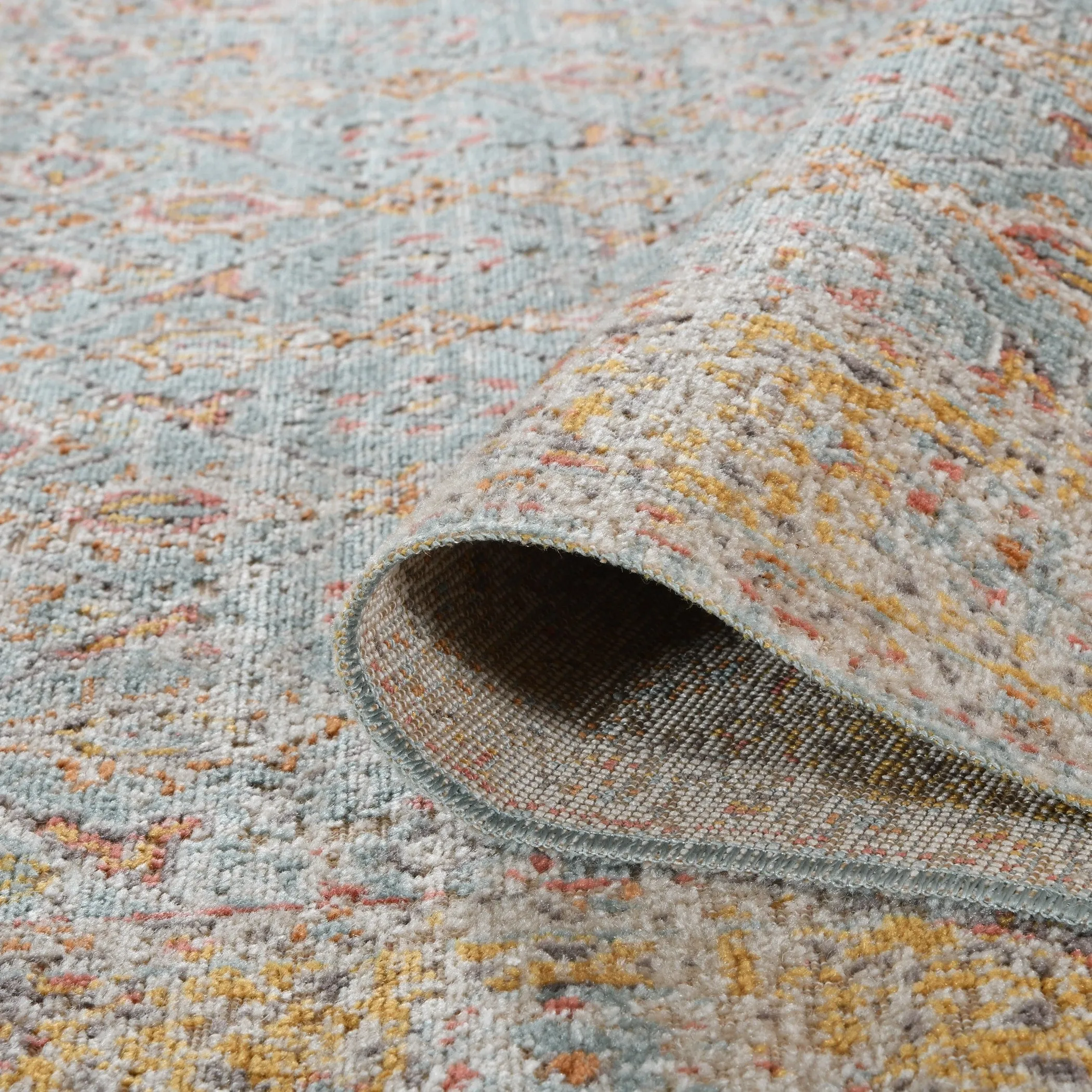 Ethereal Kina Vintage Floral Teal/Sienna Area Rug