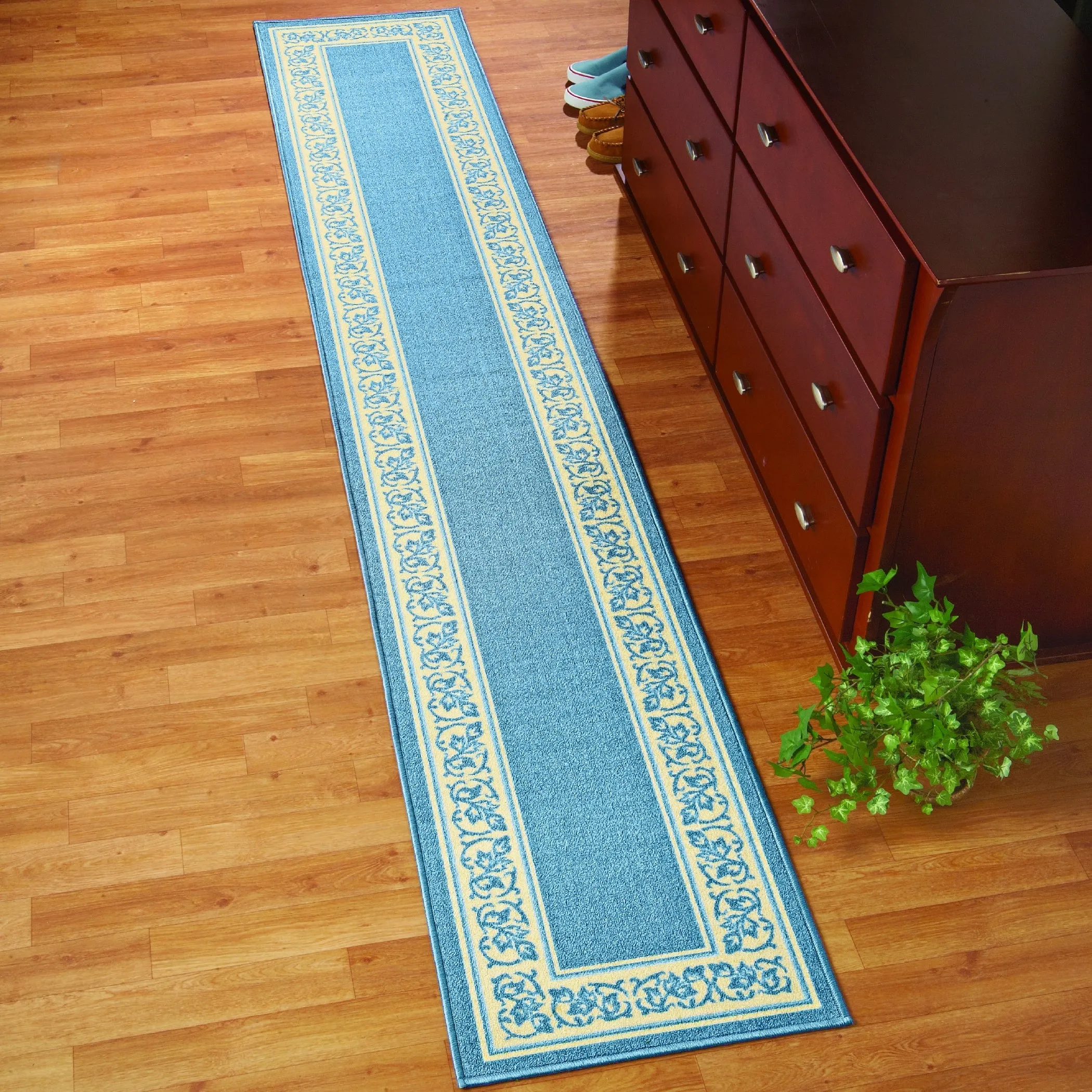 Extra Long Floral Border Rug