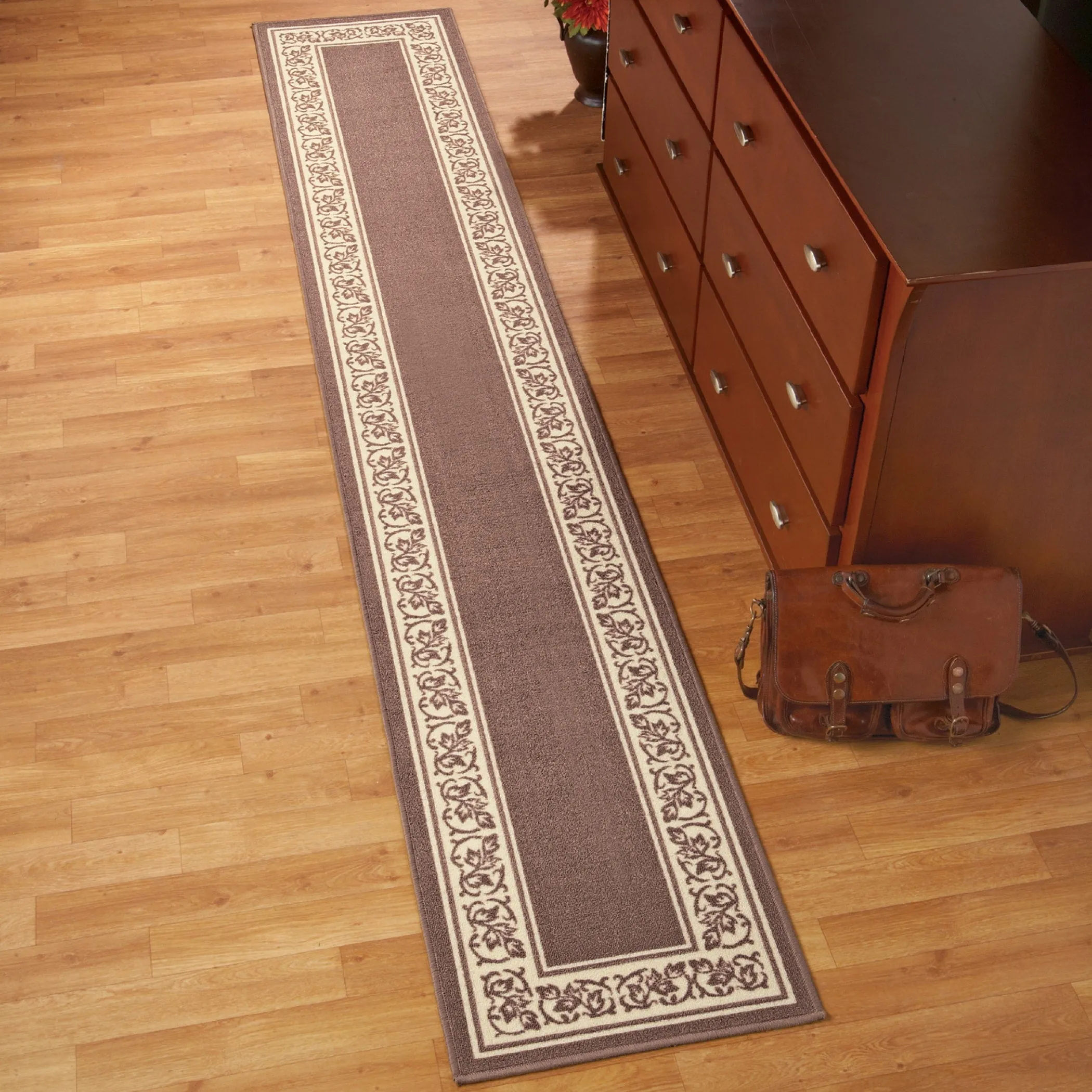 Extra Long Floral Border Rug