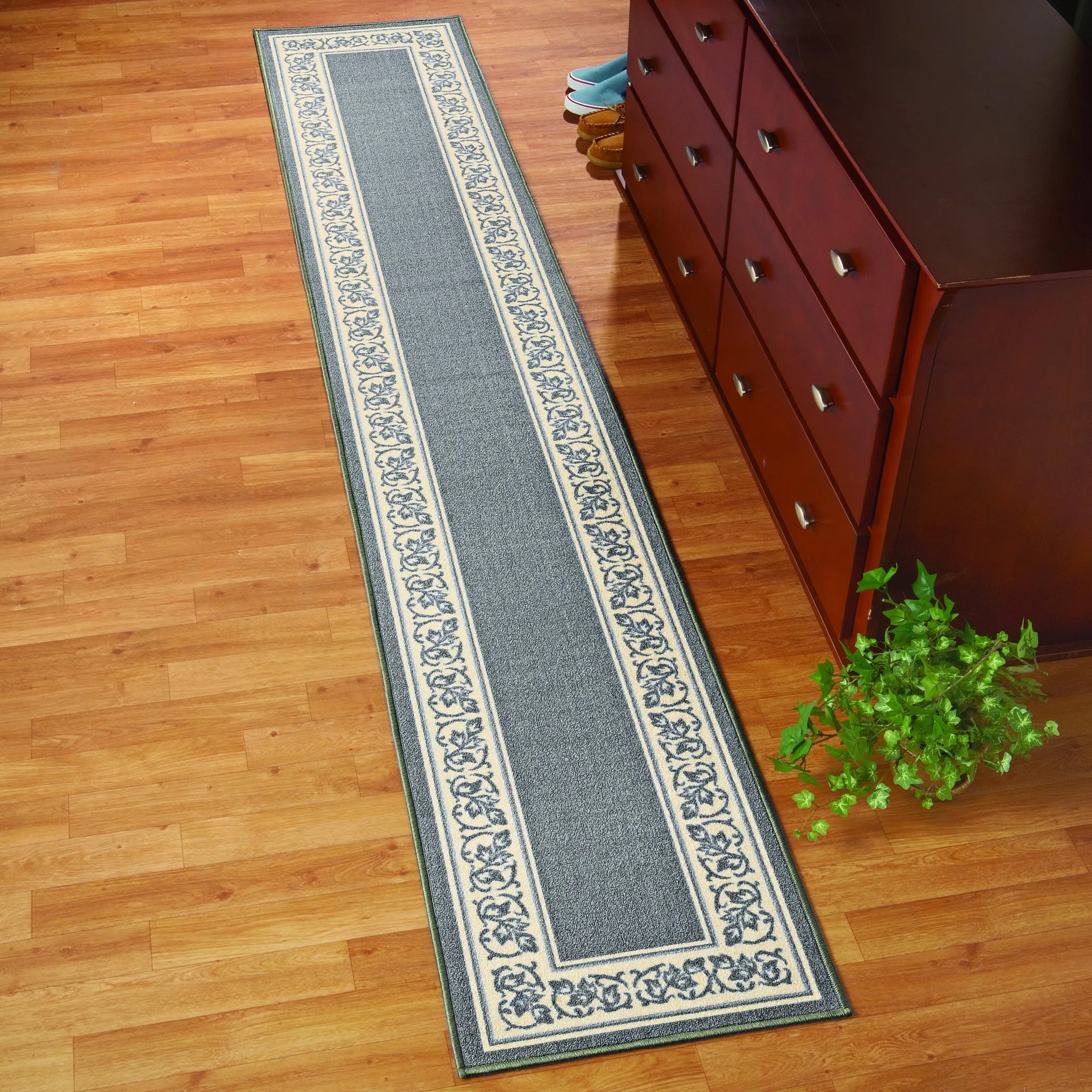 Extra Long Floral Border Rug
